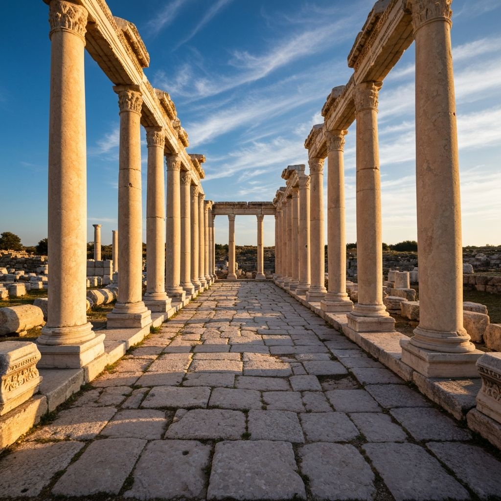 Perge Ancient City colonnaded street with ancient Roman columns